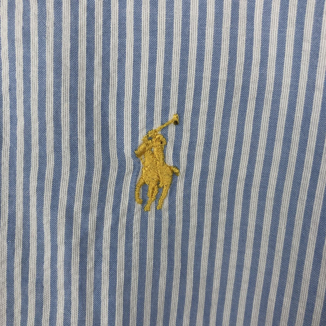 Ralph Lauren Classic Fit Seersucker Short Sleeve Button Down Striped Shirt Men's Size L cotton Blue type light blue Vintage Second Hand