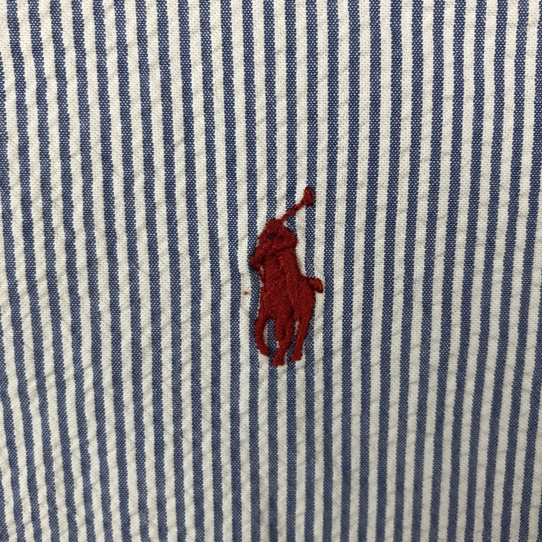 Ralph Lauren Seersucker Short Sleeve Button-Down Striped Shirt, Men's Size L cotton blue type Vintage Second Hand