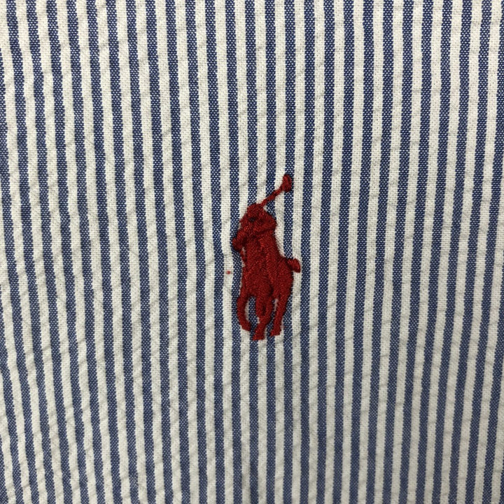 Ralph Lauren Seersucker Short Sleeve Button-Down Striped Shirt, Men's Size L cotton blue type Vintage Second Hand