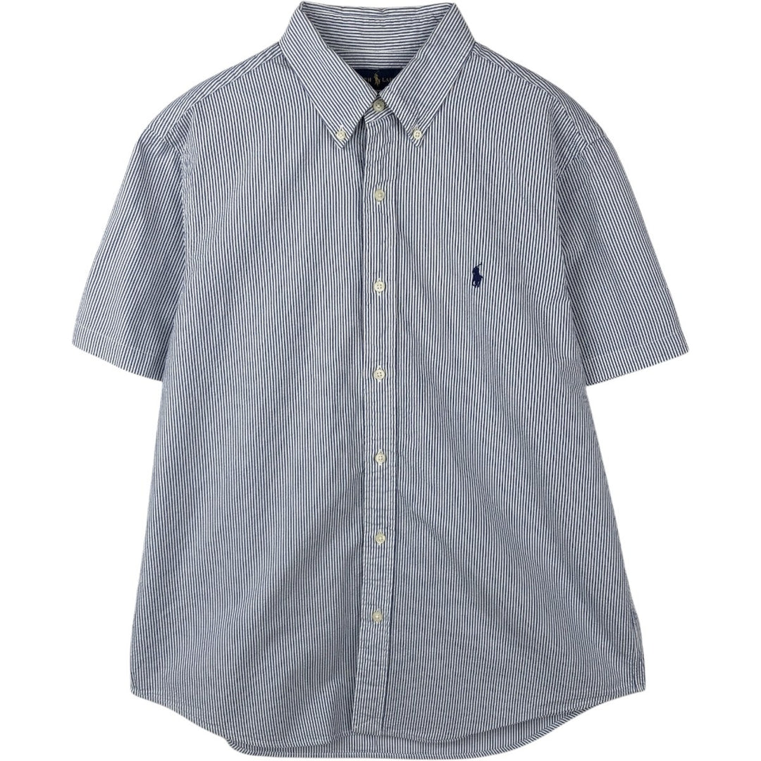 Ralph Lauren CLASSIC FIT Short-Sleeve Button-Down Striped Shirt, Men's Size L (Equivalent), Seersucker cotton blue type Vintage Second Hand