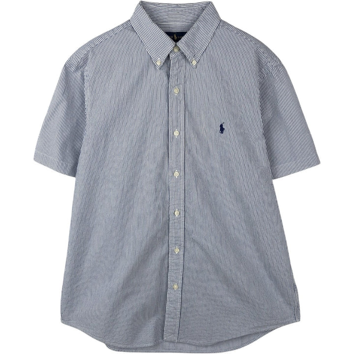 Ralph Lauren CLASSIC FIT Short-Sleeve Button-Down Striped Shirt, Men's Size L (Equivalent), Seersucker cotton blue type Vintage Second Hand