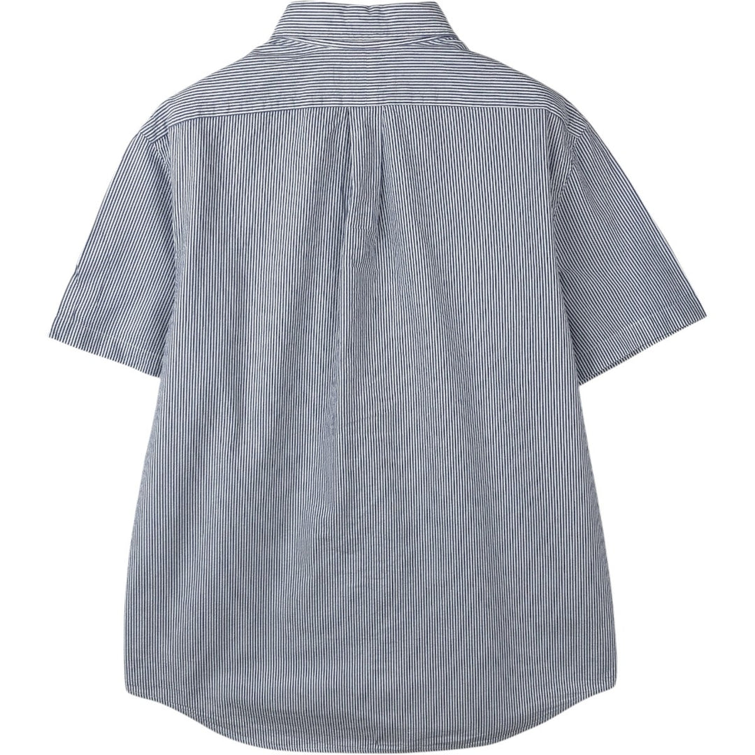 Ralph Lauren CLASSIC FIT Short-Sleeve Button-Down Striped Shirt, Men's Size L (Equivalent), Seersucker cotton blue type Vintage Second Hand