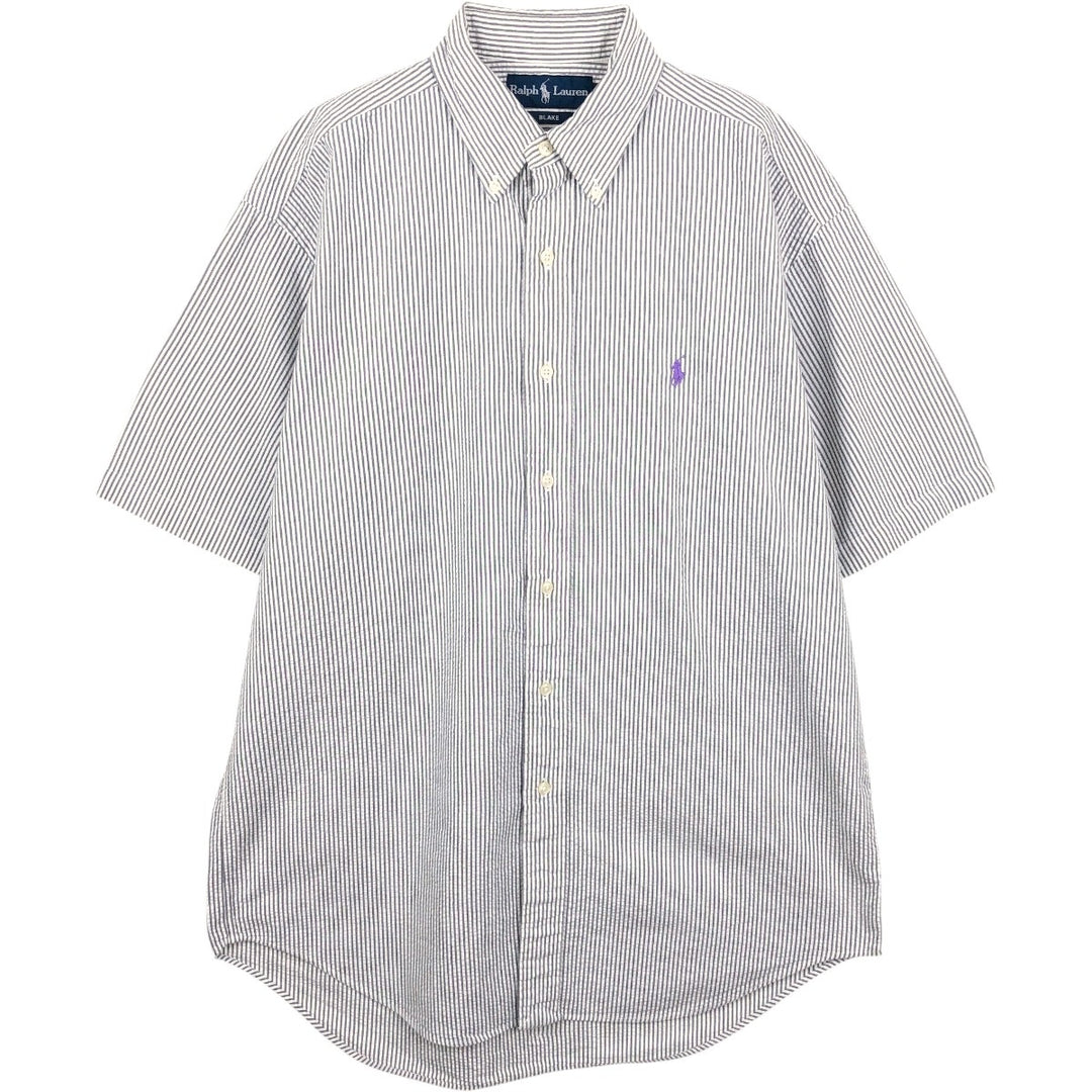 Ralph Lauren BLAKE Seersucker Short Sleeve Button-Down Striped Shirt, Men's M cotton gray type Vintage Second Hand