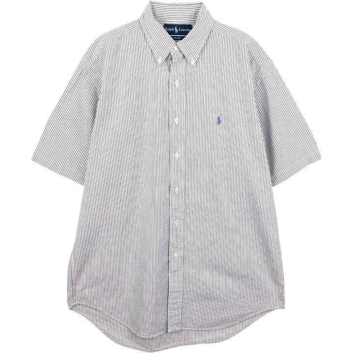Ralph Lauren BLAKE Seersucker Short Sleeve Button-Down Striped Shirt, Men's M cotton gray type Vintage Second Hand