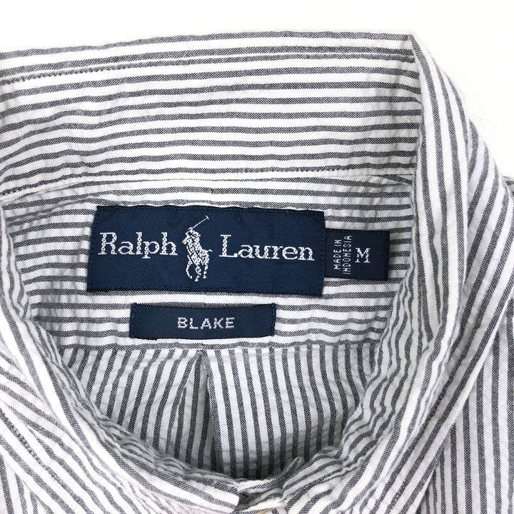 Ralph Lauren BLAKE Seersucker Short Sleeve Button-Down Striped Shirt, Men's M cotton gray type Vintage Second Hand
