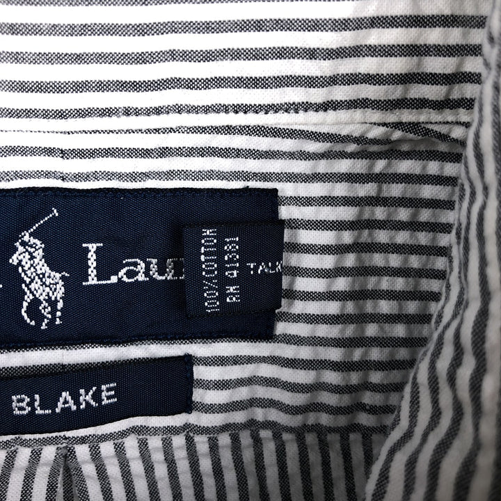 Ralph Lauren BLAKE Seersucker Short Sleeve Button-Down Striped Shirt, Men's M cotton gray type Vintage Second Hand