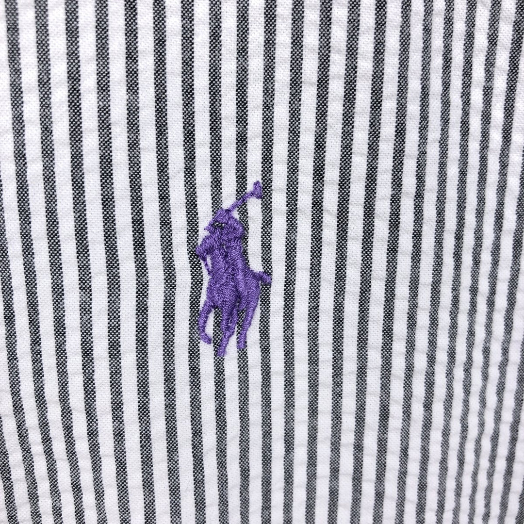 Ralph Lauren BLAKE Seersucker Short Sleeve Button-Down Striped Shirt, Men's M cotton gray type Vintage Second Hand