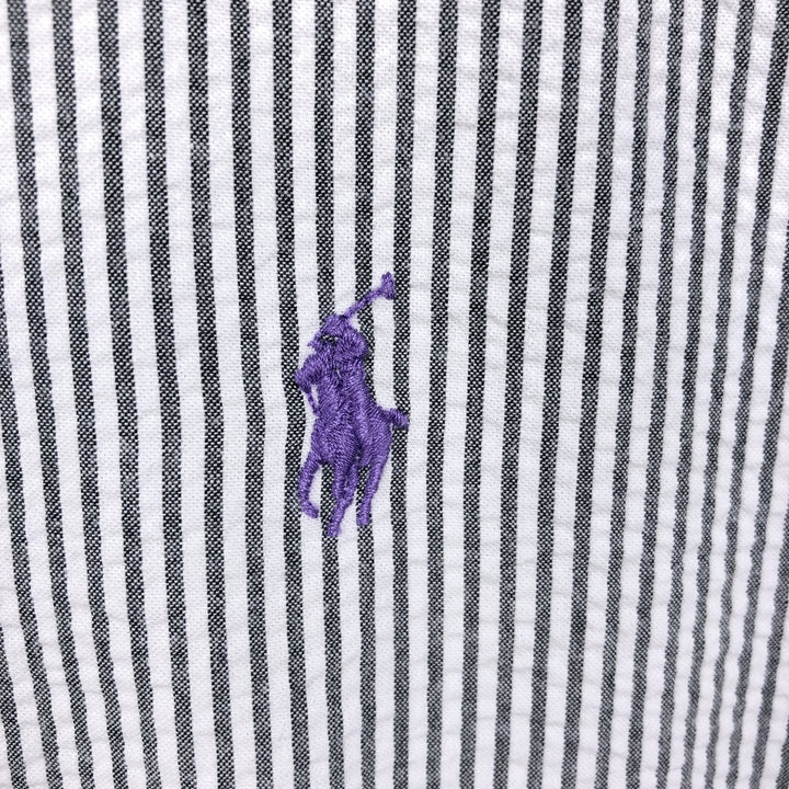 Ralph Lauren BLAKE Seersucker Short Sleeve Button-Down Striped Shirt, Men's M cotton gray type Vintage Second Hand