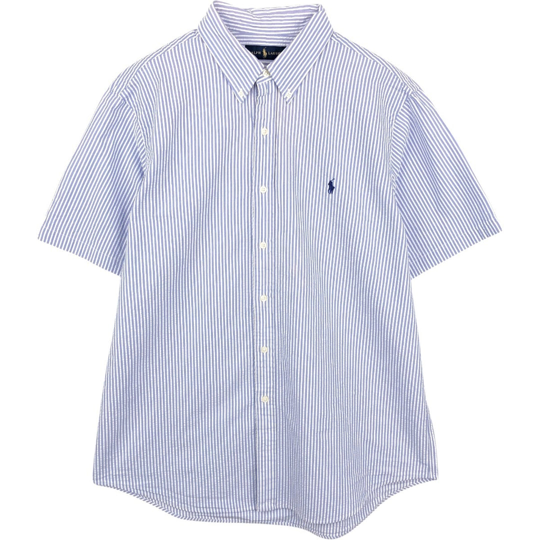 Ralph Lauren Seersucker Short Sleeve Button-Down Striped Shirt Men's XL cotton navy blue type Vintage Second Hand