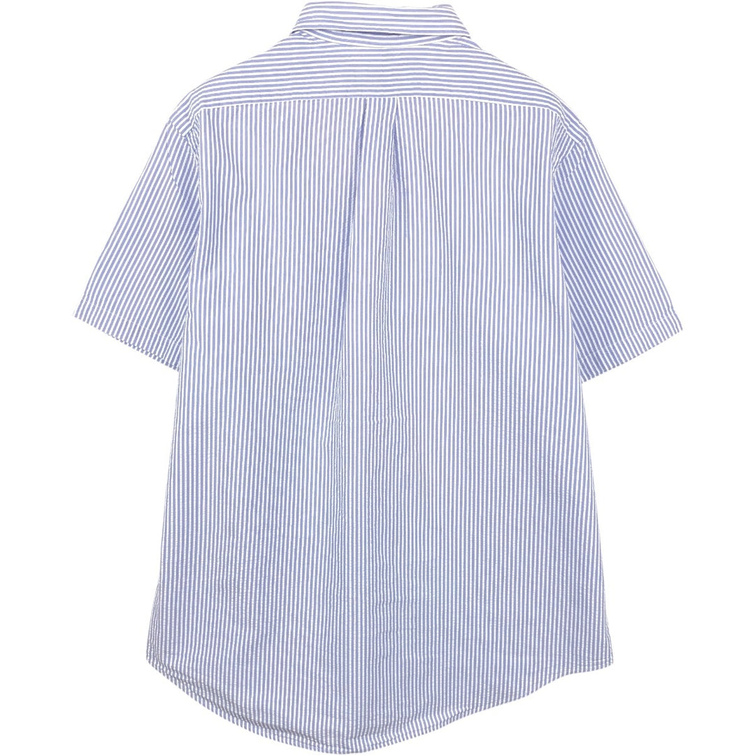 Ralph Lauren Seersucker Short Sleeve Button-Down Striped Shirt Men's XL cotton navy blue type Vintage Second Hand
