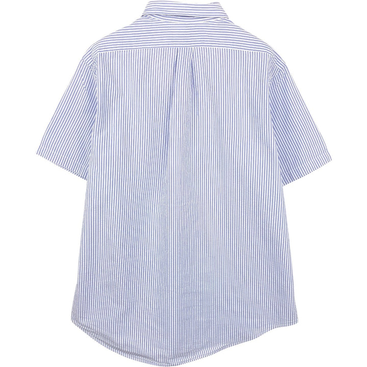 Ralph Lauren Seersucker Short Sleeve Button-Down Striped Shirt Men's XL cotton navy blue type Vintage Second Hand