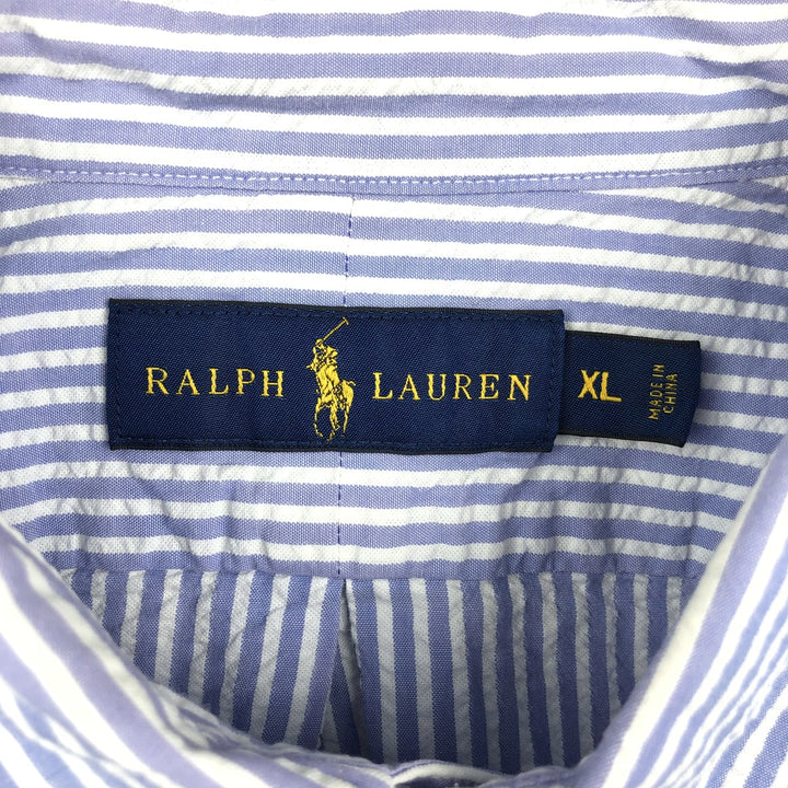 Ralph Lauren Seersucker Short Sleeve Button-Down Striped Shirt Men's XL cotton navy blue type Vintage Second Hand