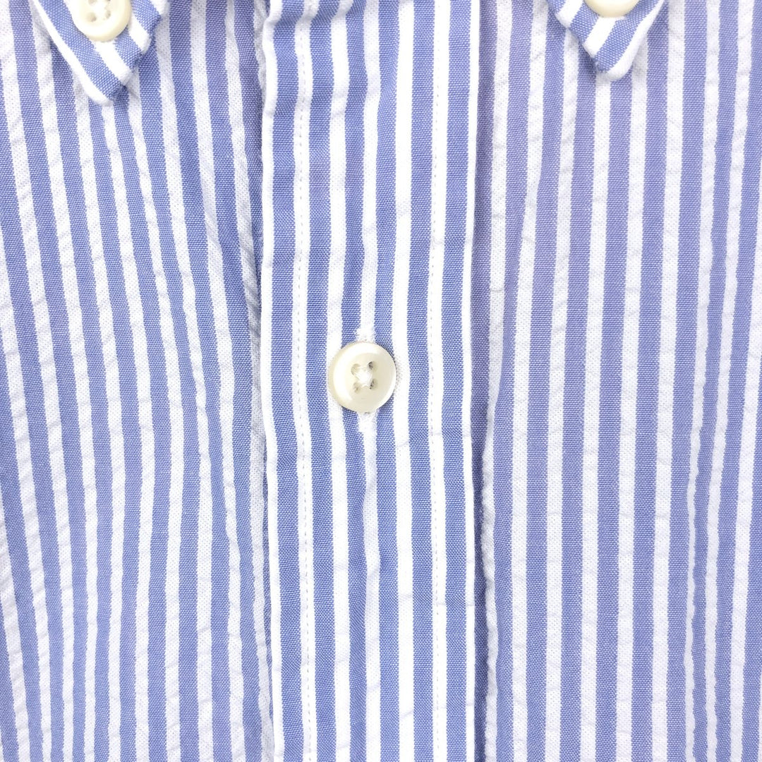 Ralph Lauren Seersucker Short Sleeve Button-Down Striped Shirt Men's XL cotton navy blue type Vintage Second Hand