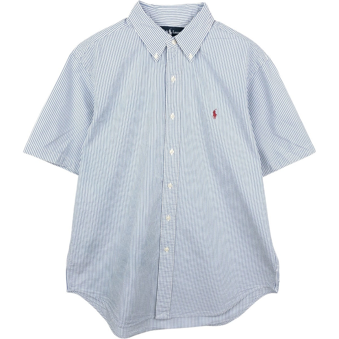 Ralph Lauren CLASSIC FIT Classic Fit Seersucker Short Sleeve Button Down Striped Shirt Men's L cotton blue type Vintage Second Hand