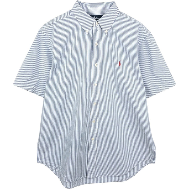 Ralph Lauren CLASSIC FIT Classic Fit Seersucker Short Sleeve Button Down Striped Shirt Men's L cotton blue type Vintage Second Hand