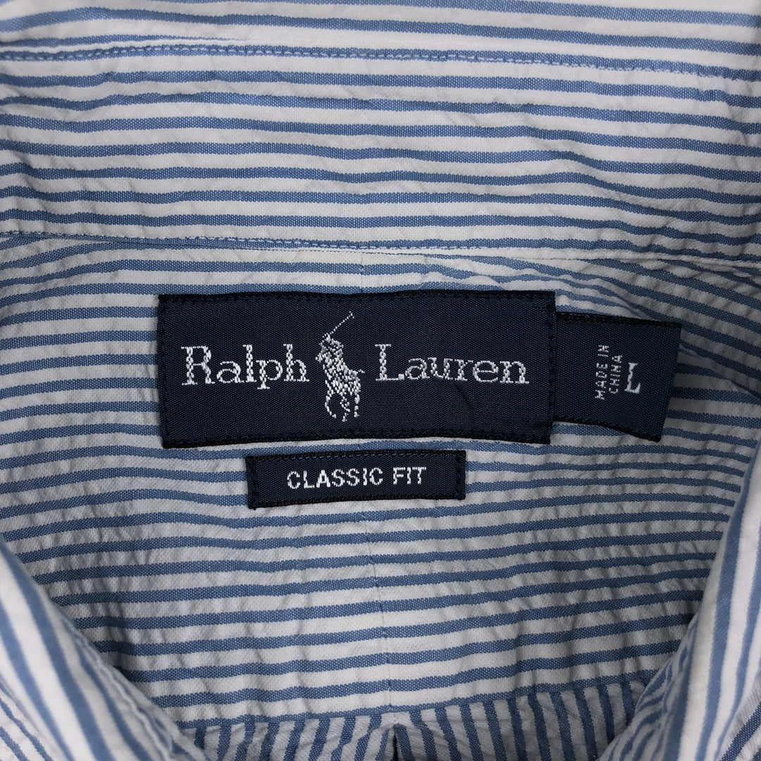 Ralph Lauren CLASSIC FIT Classic Fit Seersucker Short Sleeve Button Down Striped Shirt Men's L cotton blue type Vintage Second Hand
