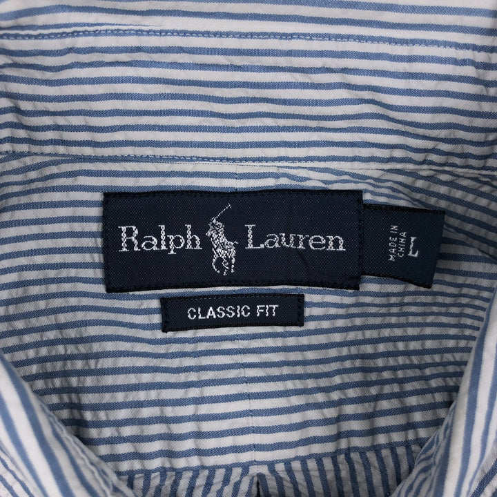 Ralph Lauren CLASSIC FIT Classic Fit Seersucker Short Sleeve Button Down Striped Shirt Men's L cotton blue type Vintage Second Hand
