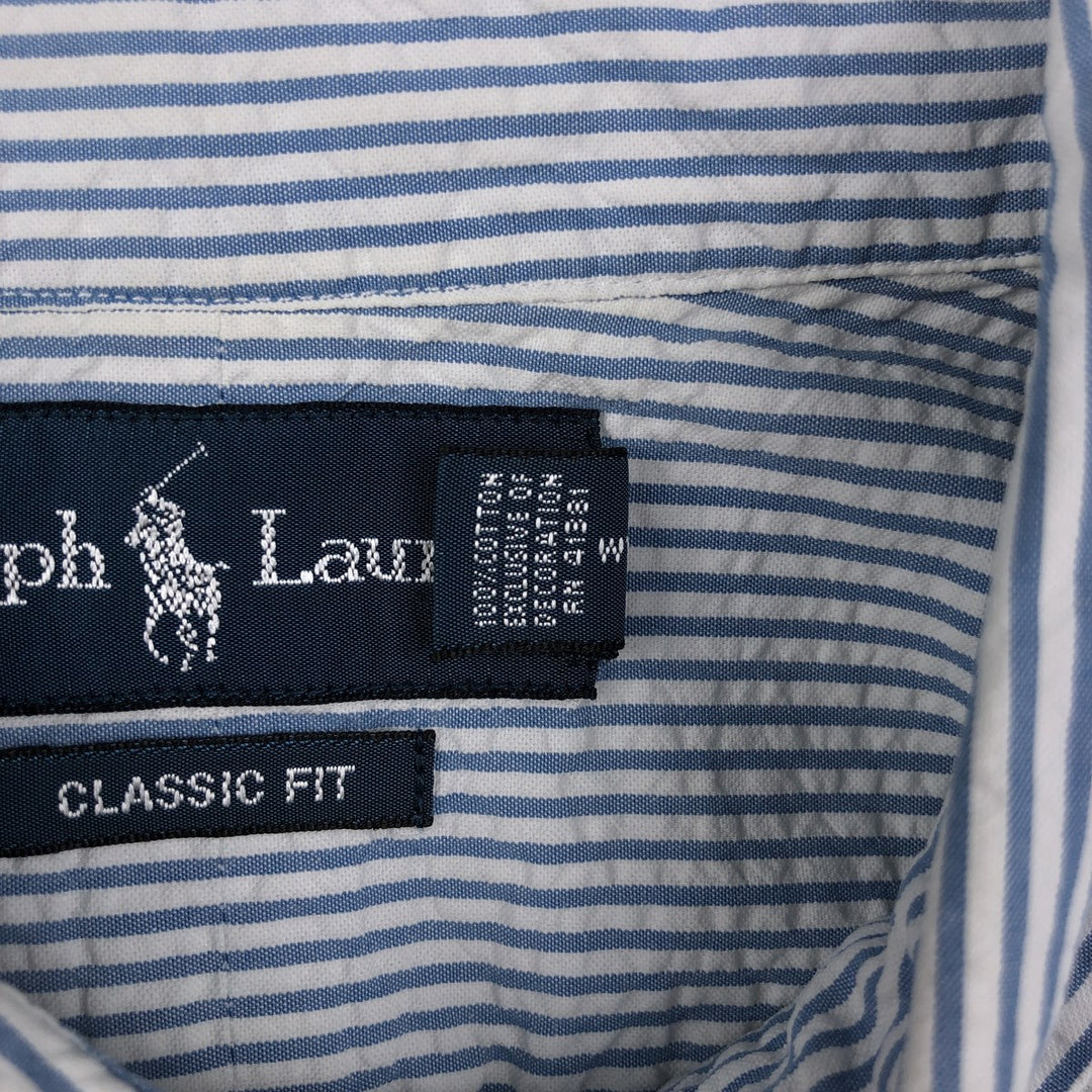 Ralph Lauren CLASSIC FIT Classic Fit Seersucker Short Sleeve Button Down Striped Shirt Men's L cotton blue type Vintage Second Hand