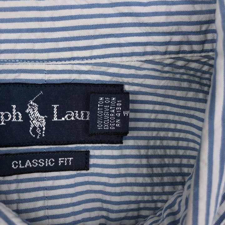 Ralph Lauren CLASSIC FIT Classic Fit Seersucker Short Sleeve Button Down Striped Shirt Men's L cotton blue type Vintage Second Hand