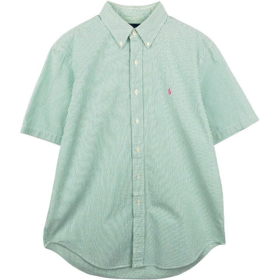Ralph Lauren CLASSIC FIT Classic Fit Seersucker Short Sleeve Button Down Striped Shirt Men's L cotton green type Vintage Second Hand