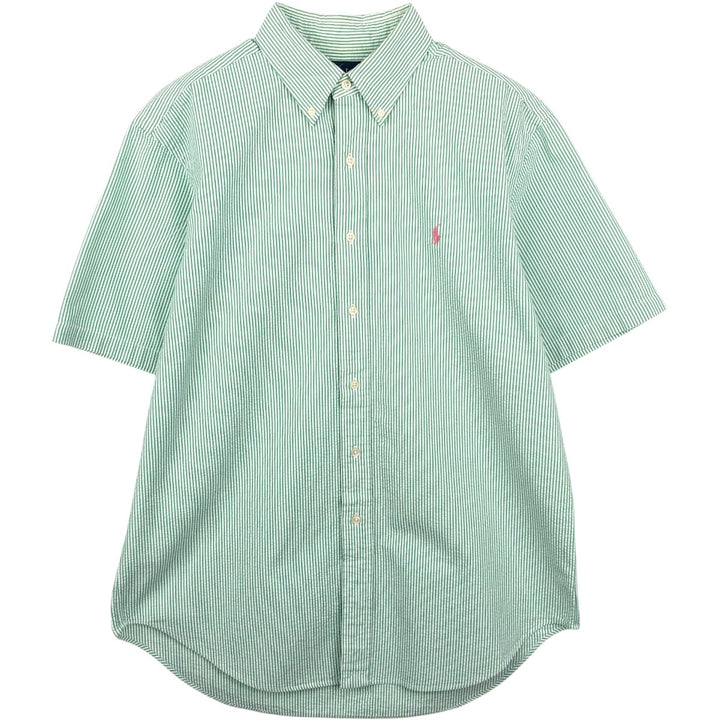Ralph Lauren CLASSIC FIT Classic Fit Seersucker Short Sleeve Button Down Striped Shirt Men's L cotton green type Vintage Second Hand
