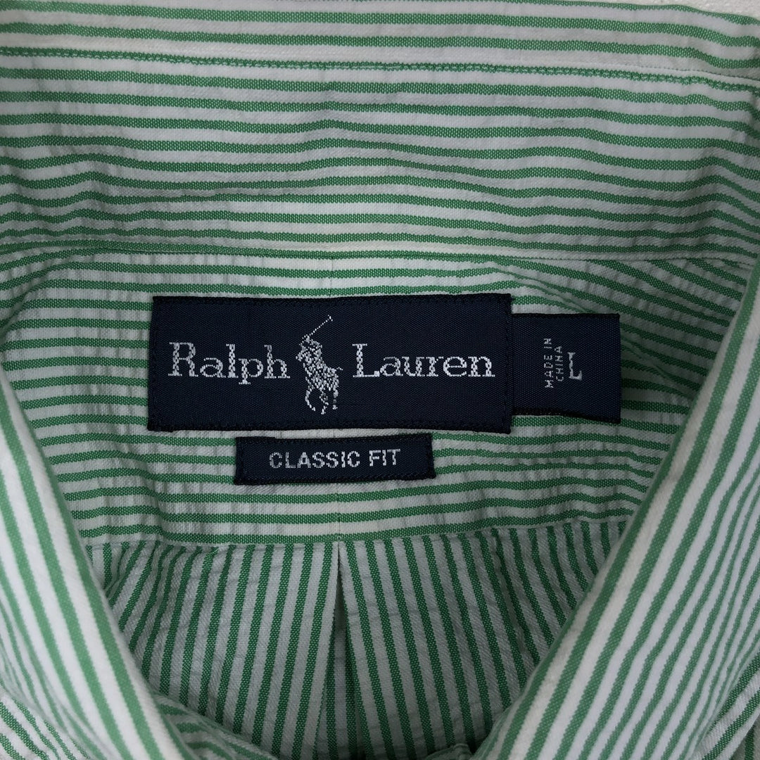 Ralph Lauren CLASSIC FIT Classic Fit Seersucker Short Sleeve Button Down Striped Shirt Men's L cotton green type Vintage Second Hand