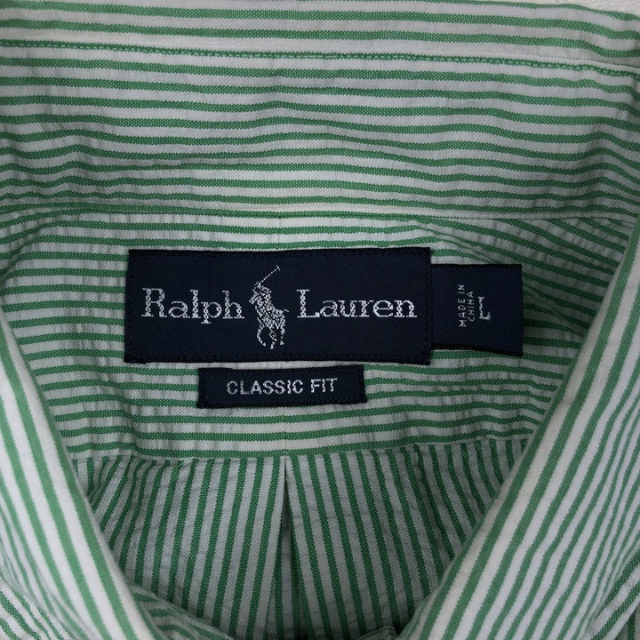 Ralph Lauren CLASSIC FIT Classic Fit Seersucker Short Sleeve Button Down Striped Shirt Men's L cotton green type Vintage Second Hand