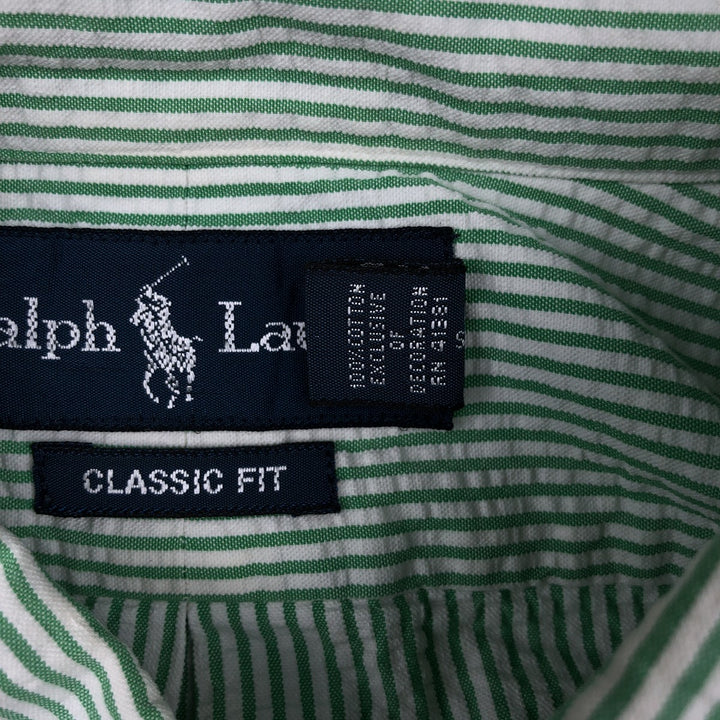 Ralph Lauren CLASSIC FIT Classic Fit Seersucker Short Sleeve Button Down Striped Shirt Men's L cotton green type Vintage Second Hand