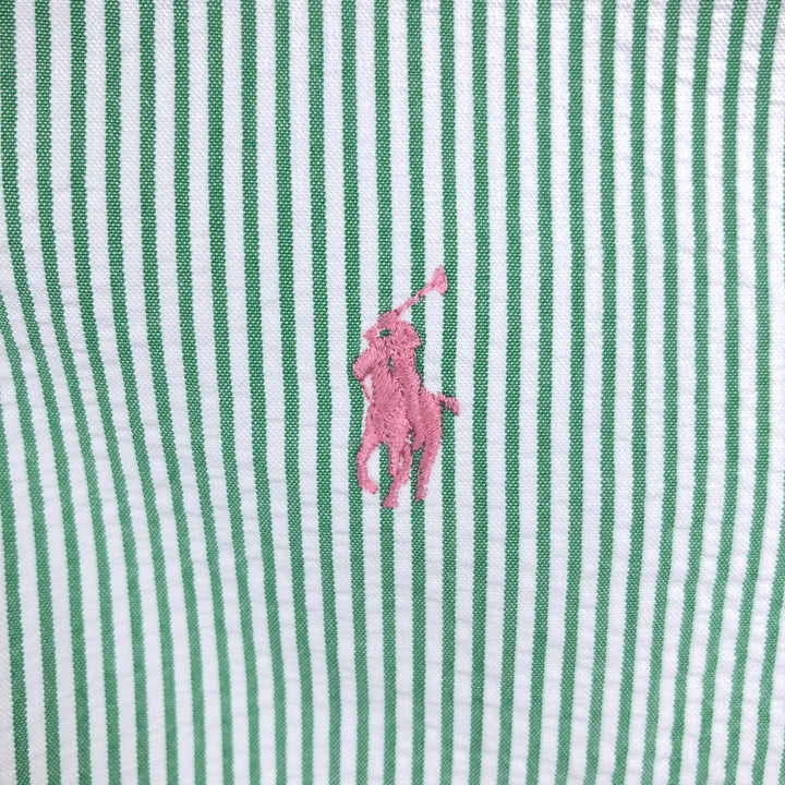 Ralph Lauren CLASSIC FIT Classic Fit Seersucker Short Sleeve Button Down Striped Shirt Men's L cotton green type Vintage Second Hand
