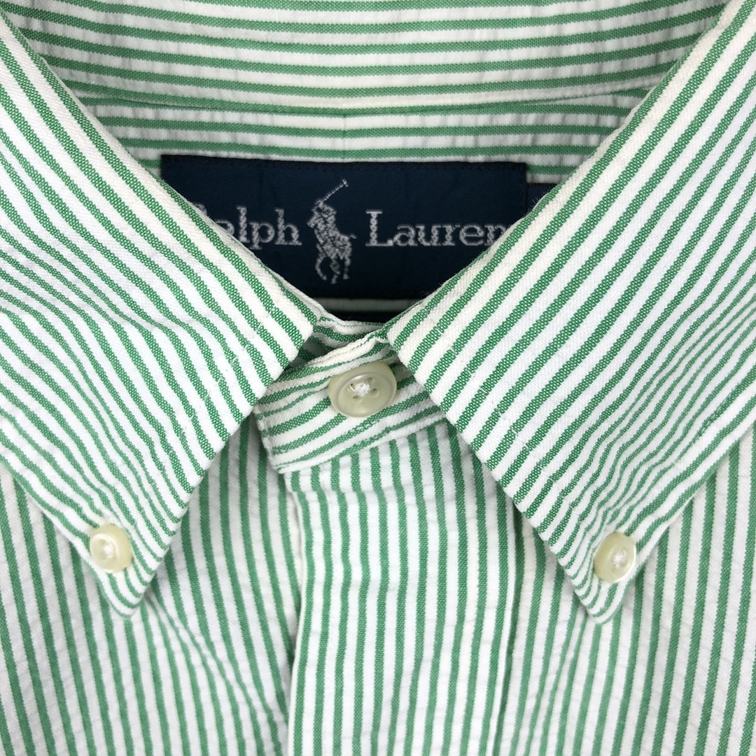 Ralph Lauren CLASSIC FIT Classic Fit Seersucker Short Sleeve Button Down Striped Shirt Men's L cotton green type Vintage Second Hand