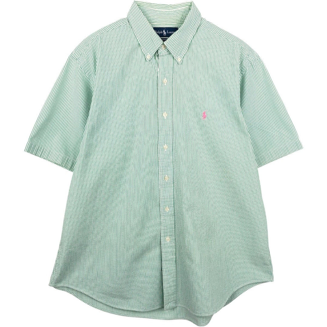 Ralph Lauren CLASSIC FIT Classic Fit Seersucker Short Sleeve Button Down Striped Shirt Men's XL cotton green type Vintage Second Hand