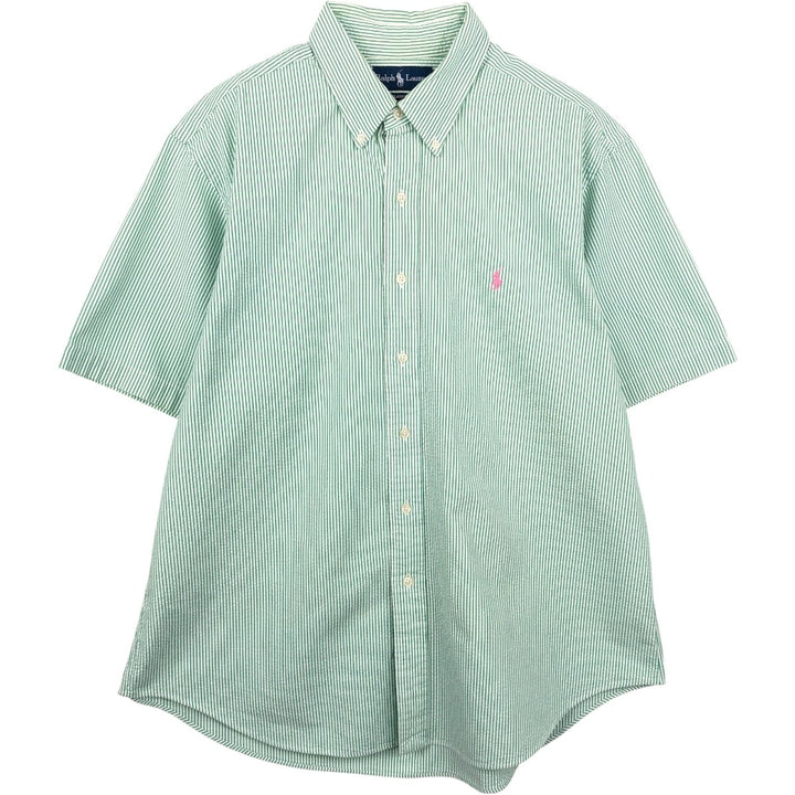 Ralph Lauren CLASSIC FIT Classic Fit Seersucker Short Sleeve Button Down Striped Shirt Men's XL cotton green type Vintage Second Hand