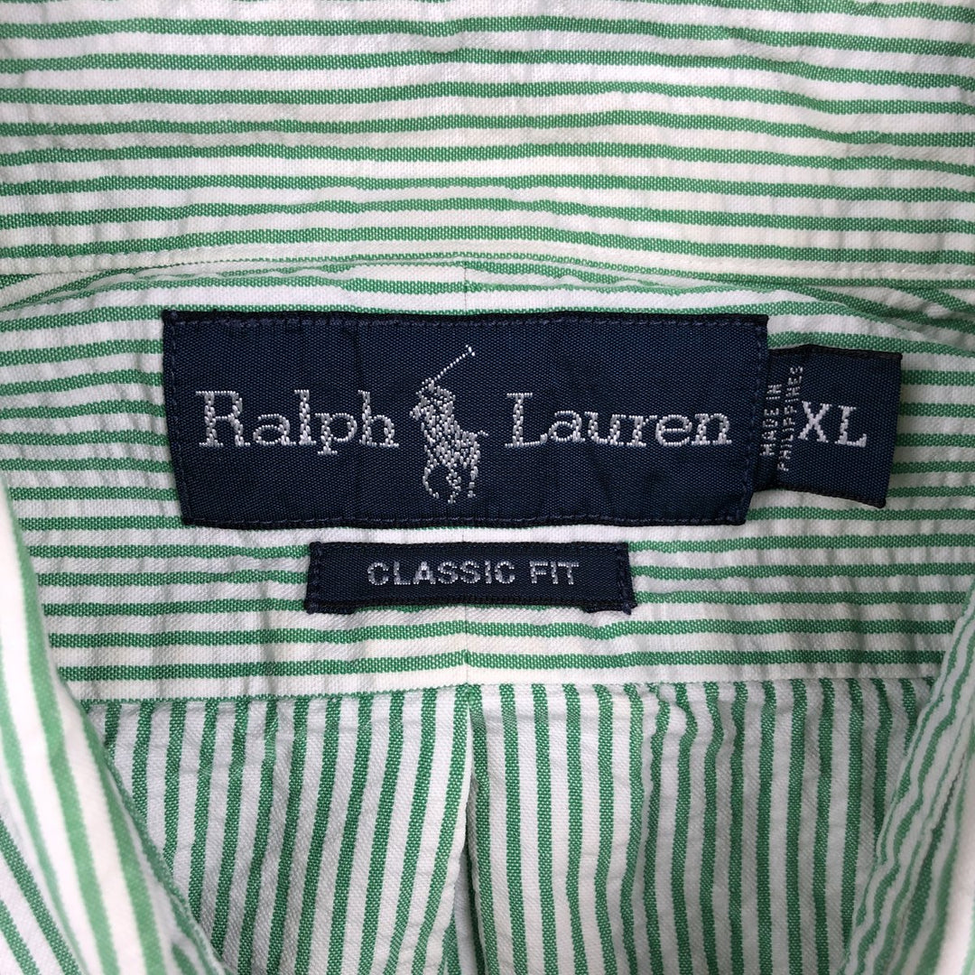 Ralph Lauren CLASSIC FIT Classic Fit Seersucker Short Sleeve Button Down Striped Shirt Men's XL cotton green type Vintage Second Hand
