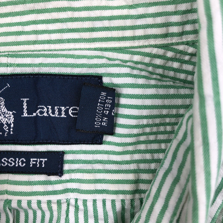 Ralph Lauren CLASSIC FIT Classic Fit Seersucker Short Sleeve Button Down Striped Shirt Men's XL cotton green type Vintage Second Hand