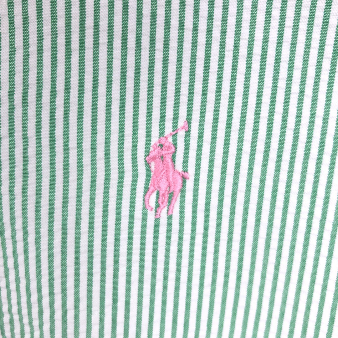 Ralph Lauren CLASSIC FIT Classic Fit Seersucker Short Sleeve Button Down Striped Shirt Men's XL cotton green type Vintage Second Hand
