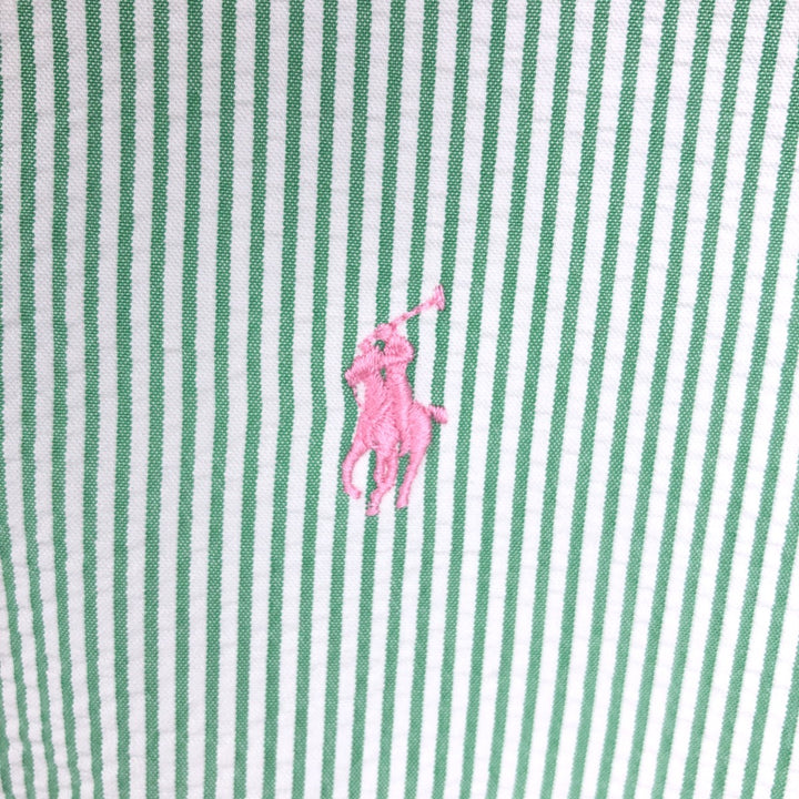 Ralph Lauren CLASSIC FIT Classic Fit Seersucker Short Sleeve Button Down Striped Shirt Men's XL cotton green type Vintage Second Hand