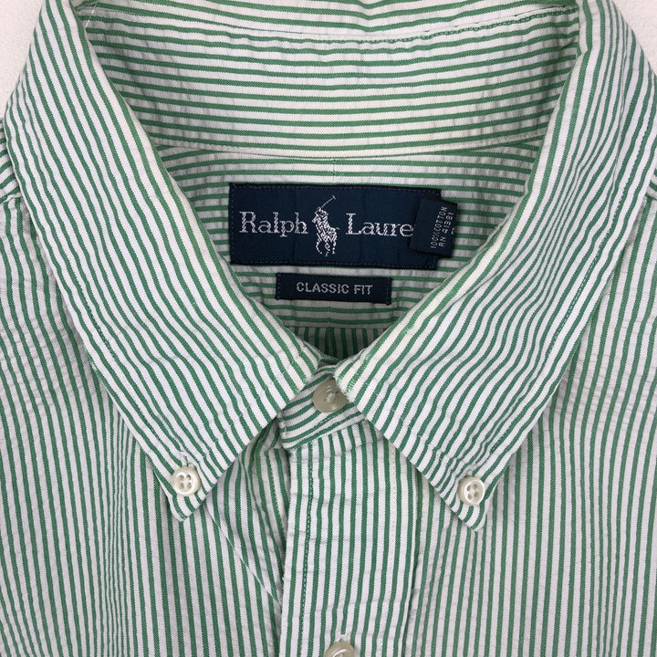 Ralph Lauren CLASSIC FIT Classic Fit Seersucker Short Sleeve Button Down Striped Shirt Men's XL cotton green type Vintage Second Hand