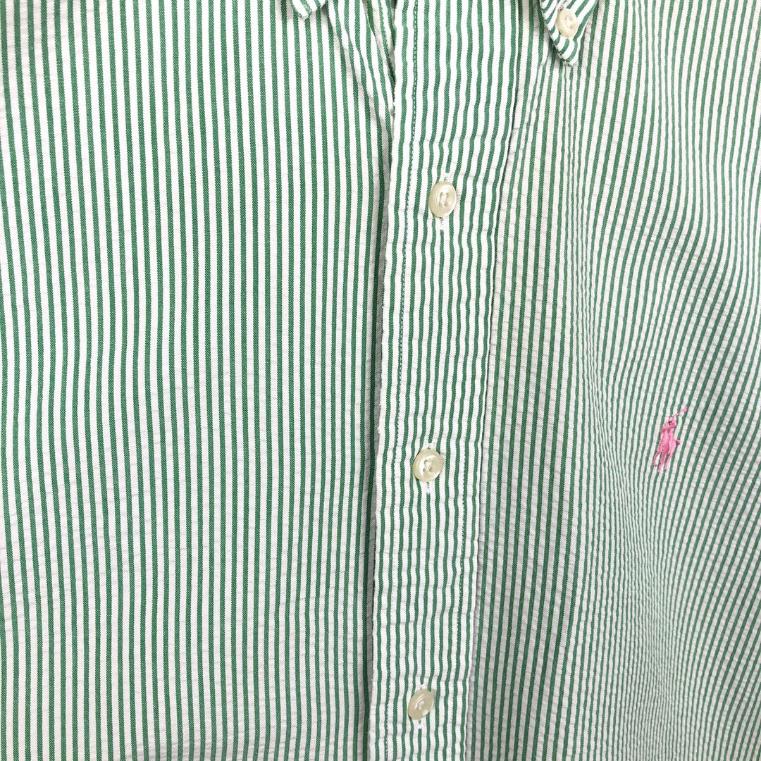 Ralph Lauren CLASSIC FIT Classic Fit Seersucker Short Sleeve Button Down Striped Shirt Men's XL cotton green type Vintage Second Hand