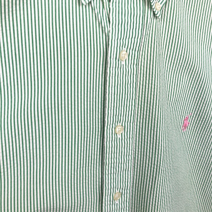 Ralph Lauren CLASSIC FIT Classic Fit Seersucker Short Sleeve Button Down Striped Shirt Men's XL cotton green type Vintage Second Hand