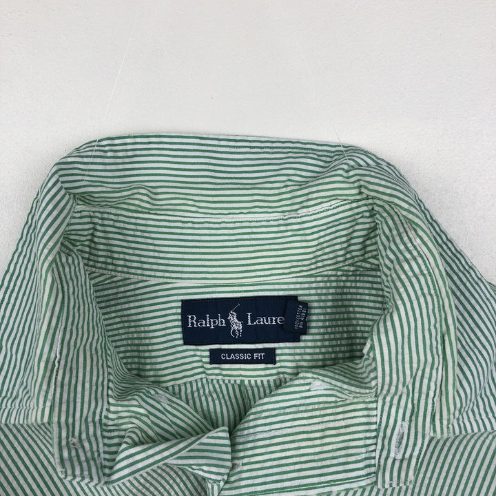 Ralph Lauren CLASSIC FIT Classic Fit Seersucker Short Sleeve Button Down Striped Shirt Men's XL cotton green type Vintage Second Hand