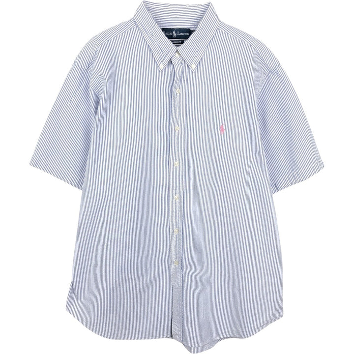 Ralph Lauren CLASSIC FIT Classic Fit Seersucker Short Sleeve Button Down Striped Shirt Men's XL cotton blue type Vintage Second Hand