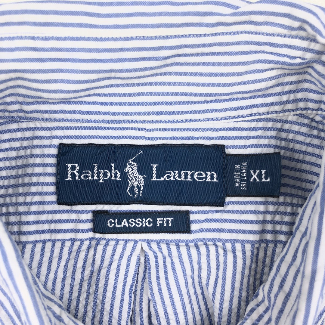 Ralph Lauren CLASSIC FIT Classic Fit Seersucker Short Sleeve Button Down Striped Shirt Men's XL cotton blue type Vintage Second Hand