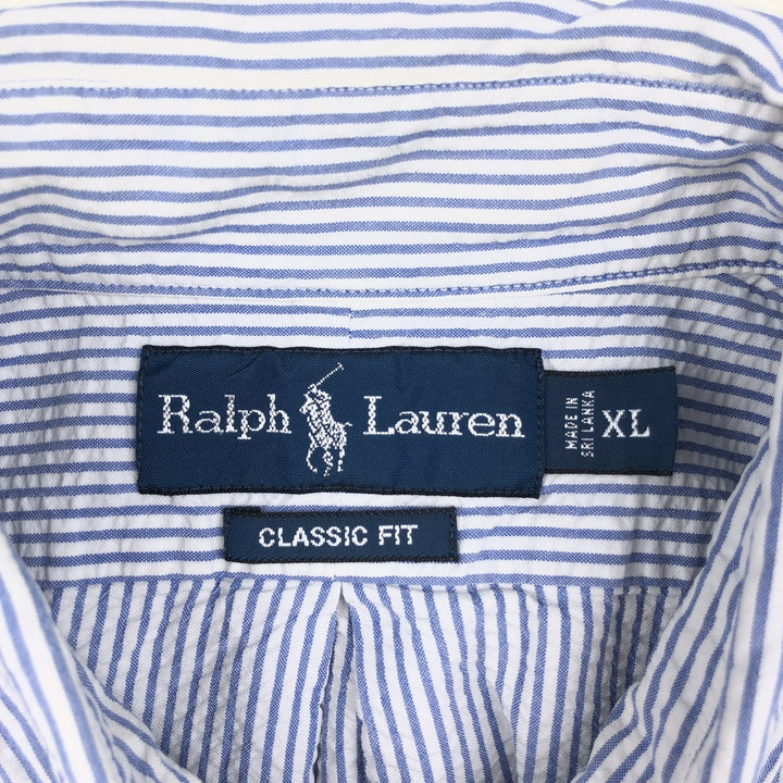 Ralph Lauren CLASSIC FIT Classic Fit Seersucker Short Sleeve Button Down Striped Shirt Men's XL cotton blue type Vintage Second Hand