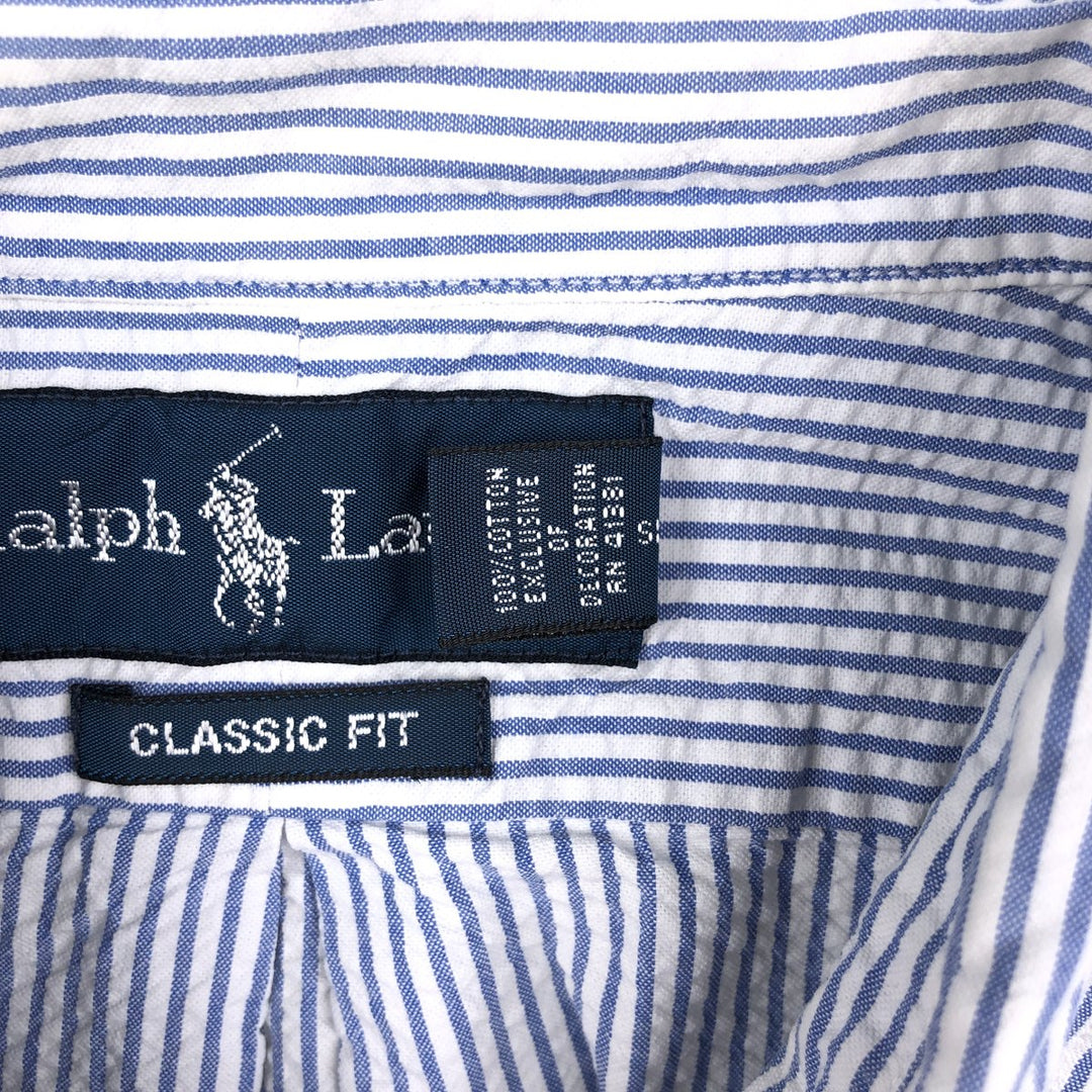 Ralph Lauren CLASSIC FIT Classic Fit Seersucker Short Sleeve Button Down Striped Shirt Men's XL cotton blue type Vintage Second Hand