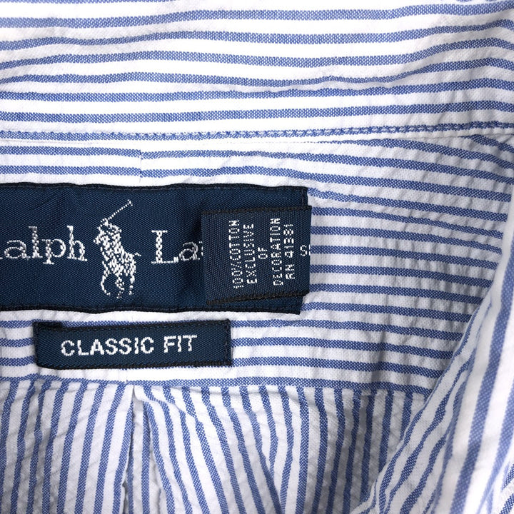 Ralph Lauren CLASSIC FIT Classic Fit Seersucker Short Sleeve Button Down Striped Shirt Men's XL cotton blue type Vintage Second Hand