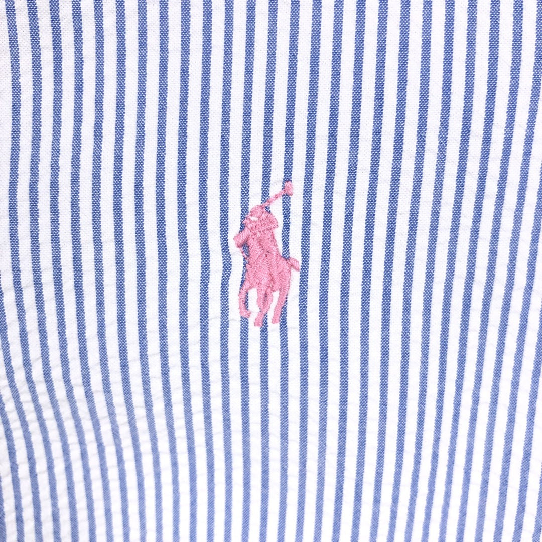 Ralph Lauren CLASSIC FIT Classic Fit Seersucker Short Sleeve Button Down Striped Shirt Men's XL cotton blue type Vintage Second Hand