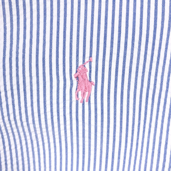 Ralph Lauren CLASSIC FIT Classic Fit Seersucker Short Sleeve Button Down Striped Shirt Men's XL cotton blue type Vintage Second Hand