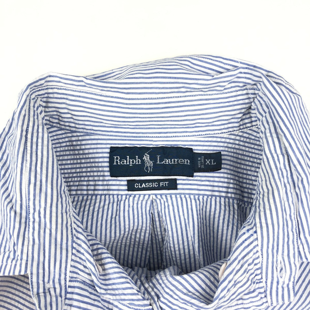 Ralph Lauren CLASSIC FIT Classic Fit Seersucker Short Sleeve Button Down Striped Shirt Men's XL cotton blue type Vintage Second Hand