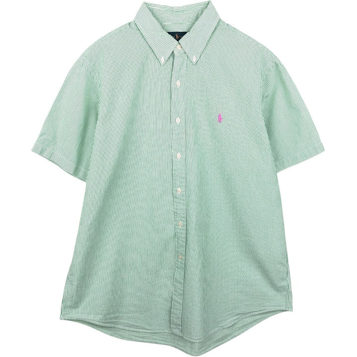 Ralph Lauren Seersucker Short Sleeve Button-Down Striped Shirt Men's XL cotton Green type dark green Vintage Second Hand
