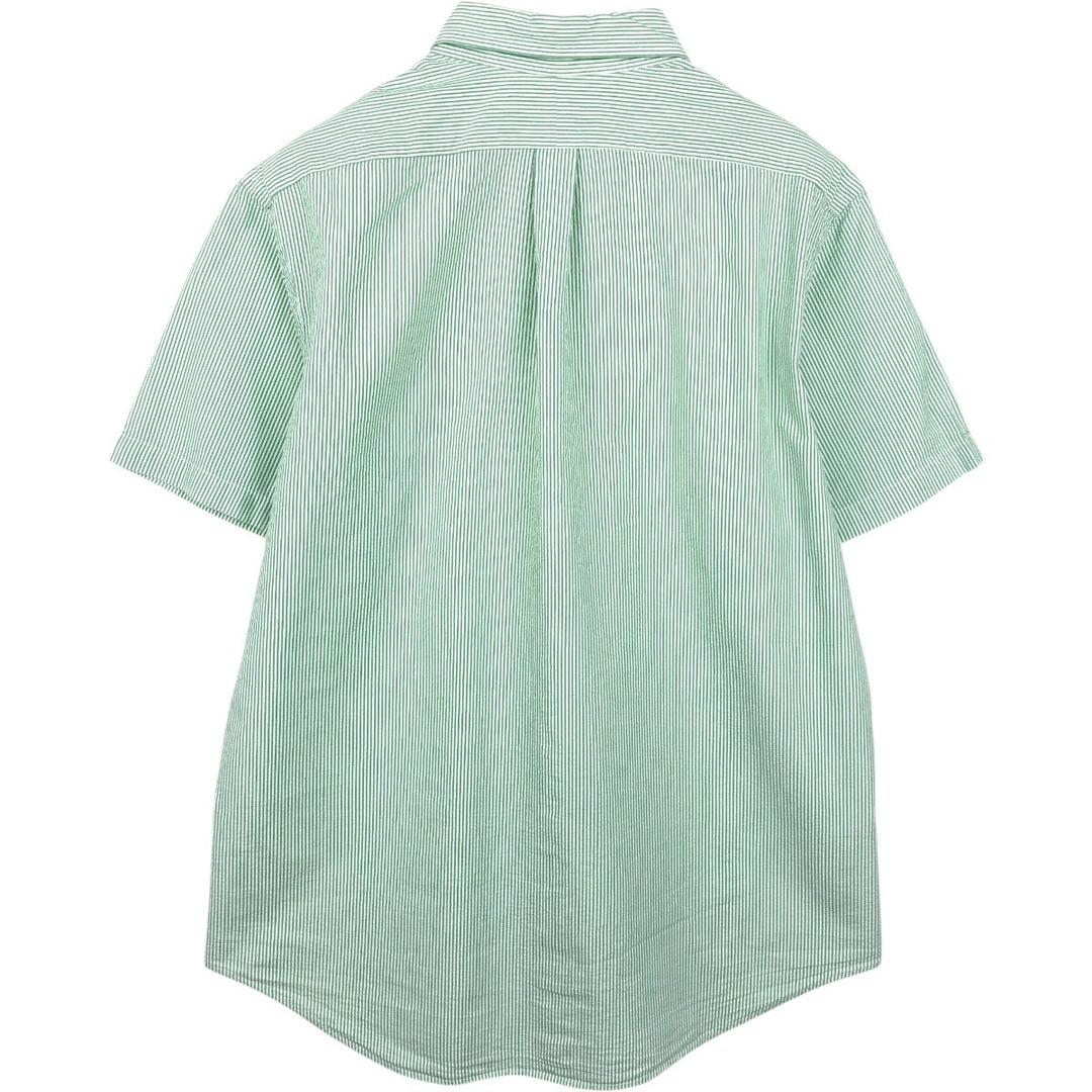 Ralph Lauren Seersucker Short Sleeve Button-Down Striped Shirt Men's XL cotton Green type dark green Vintage Second Hand